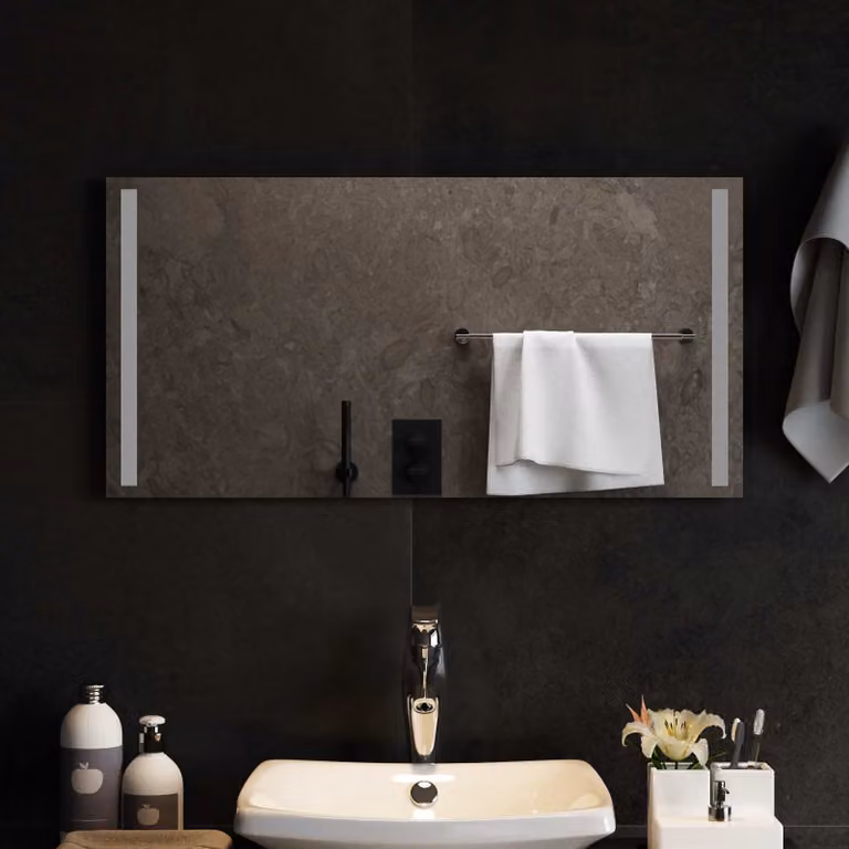 Specchio da bagno moderno vidaXL con luce LED in vetro temperato, L: 80 cm, P: 40 cm