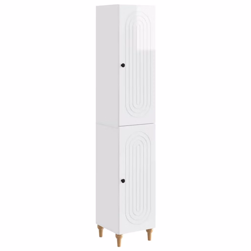Set di 2 armadi moderni vidaXL in legno MDF bianco lucido con illuminazione integrata e montaggio a parete – 2