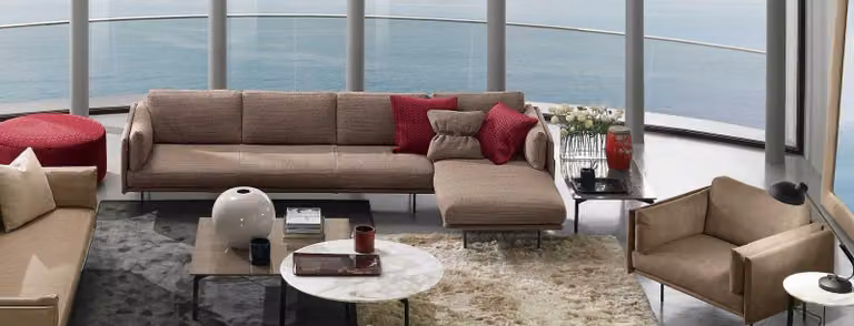 Braun Ecksofa L-Form Sofa Couch Design Polster Modern Textil Wohnzimmer PRIANERA