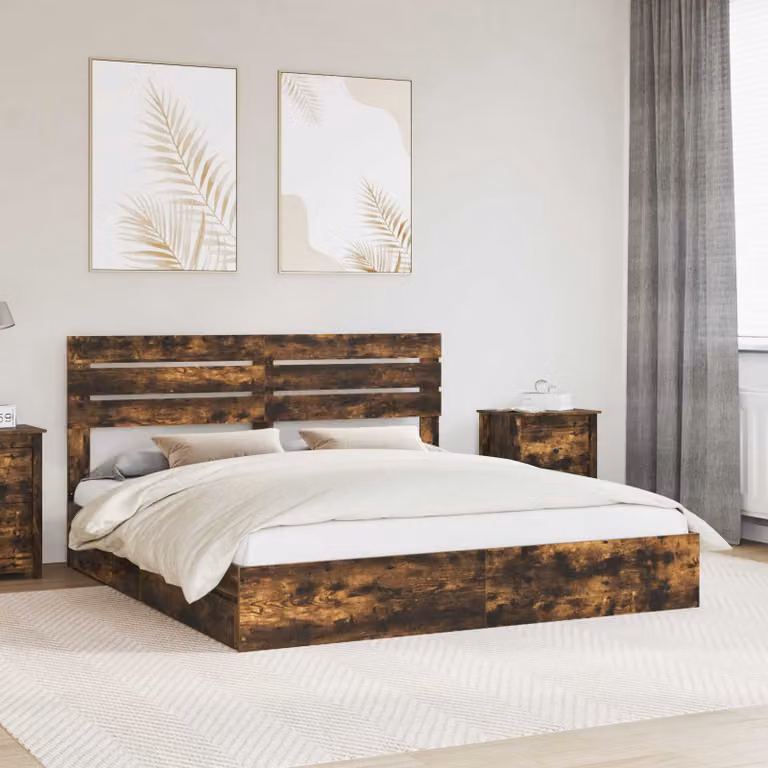 Letto con contenitore moderno vidaXL in rovere fumo con cassetti, L/P/H: 180 x 200 x 100 cm