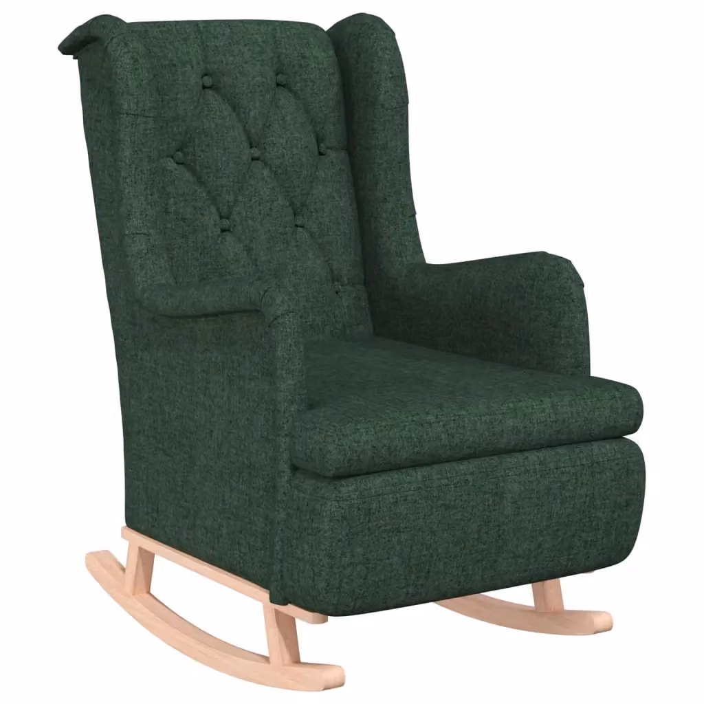 Poltrona a dondolo vidaXL in tessuto verde con gambe in legno di gomma e braccioli – 2