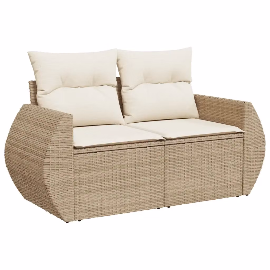Divano da giardino a 2 posti Design Mania in polyrattan beige con cuscini rimovibili L: 142 cm, P: 69 cm, H: 62 cm – 2