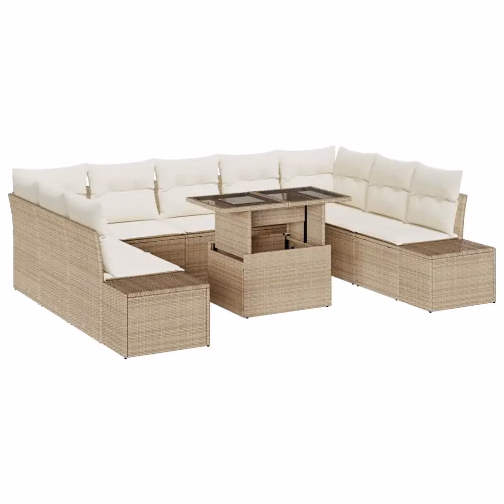 Set Divano da Giardino a L con Tavolino vidaXL, 10 Pezzi, Beige, Polyrattan e Acciaio con Cuscini Inclusi – 2