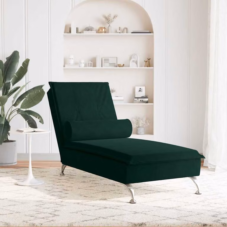 vidaXL Chaise Longue Moderna in Velluto Verde con Caricabatterie USB e Cuscini, L: 136,5 cm, P: 56,0 cm, H: 75,0 cm