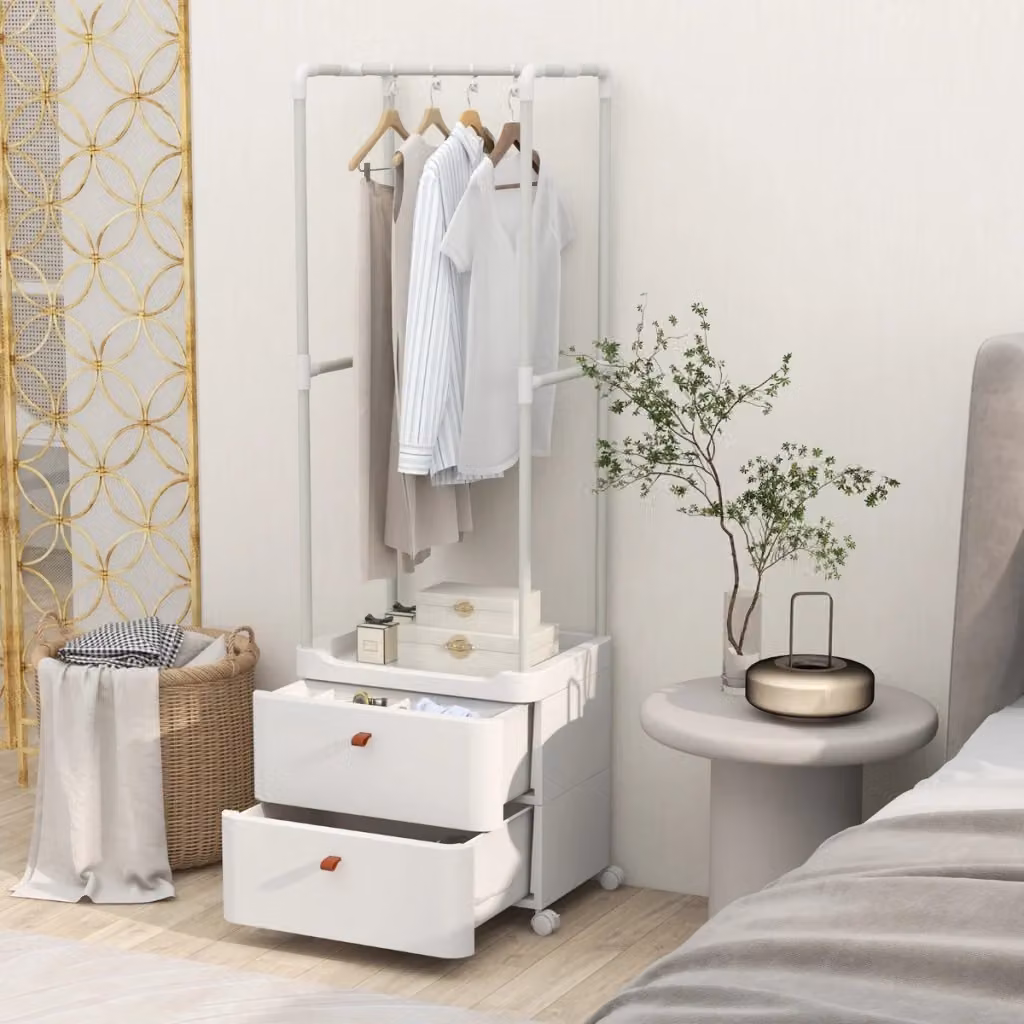 Appendiabiti con barra e ganci in metallo con design minimalista, colore bianco – 2
