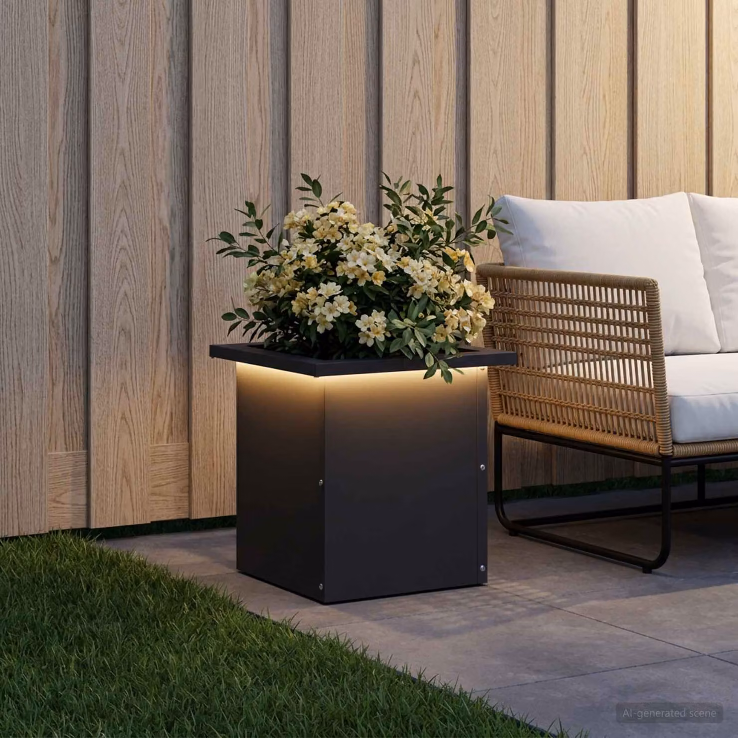 Fioriera da giardino moderna vidaXL con LED in acciaio nero L/P/H: 30 x 30 x 30 cm