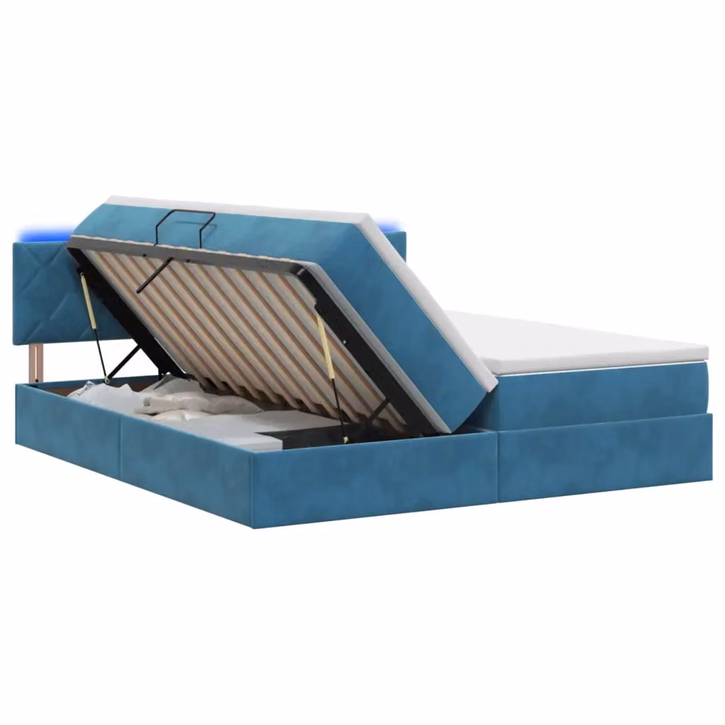 Letto con contenitore e illuminazione LED vidaXL in velluto blu con porta USB e materasso a molle L/P/H: 200 x 200 x 34 cm – 2