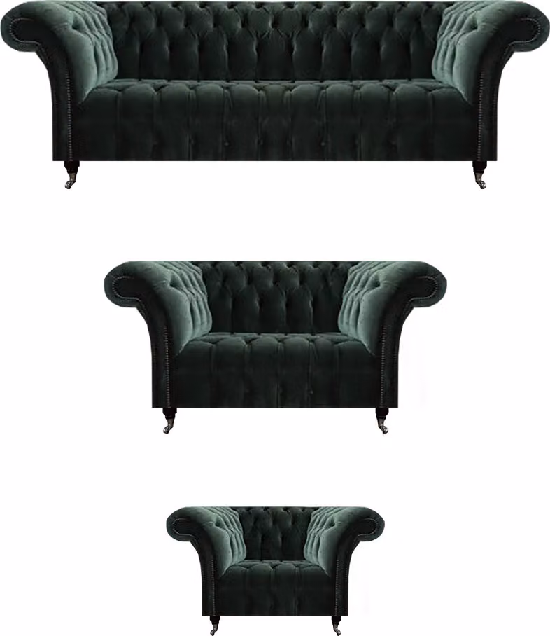 Sofagarnitur 3tlg Polstermöbel Dreisitzer mit Zweisitzer Sofas Chesterfield