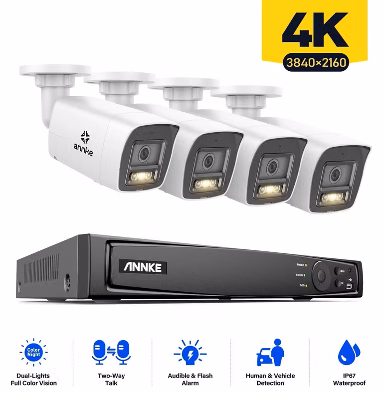 Kit di sicurezza – Sistema di videosorveglianza CCTV 4K – 4 telecamere con registratore NVR a 8 canali e audio bidirezionale