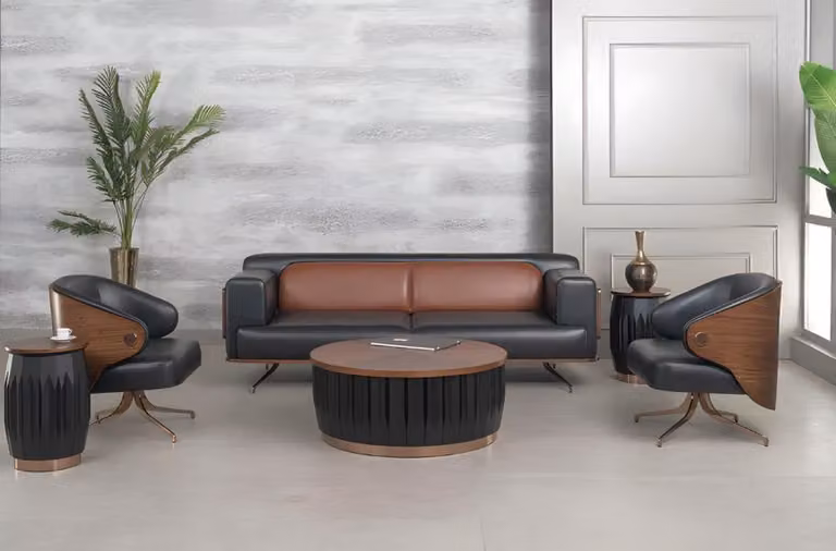 Komplette Büro Schreibtisch Leder Bürotisch Set 5tlg Holz Schwarz Luxus Groß