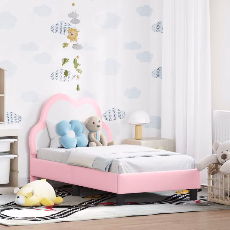 Struttura letto per bambini vidaXL con testata imbottita in similpelle rosa, L 70 x P 140 cm