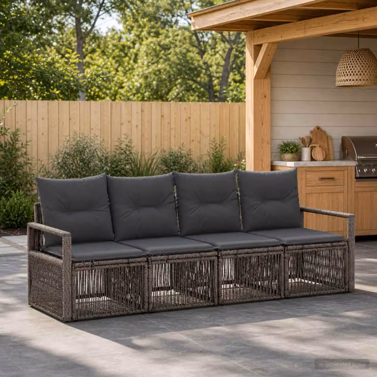 Set Divano da Giardino vidaXL 4 Pezzi Grigio con Cuscini Imbottiti e Struttura in Metallo
