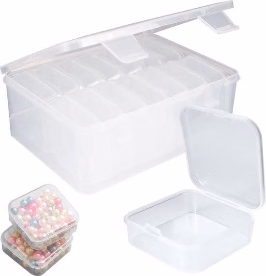 Piccoli contenitori in plastica con coperchio, trasparenti, 15 pezzi, organizer per gioielli e oggetti artigianali