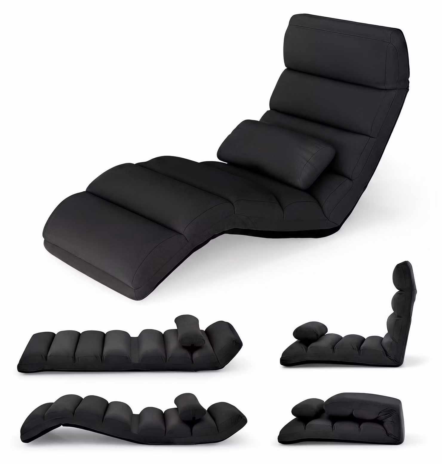 COSTWAY Lettino pieghevole, sedia da terra con schienale regolabile, lettino da terra con funzione letto, divano da terra, poltrona da terra, nero