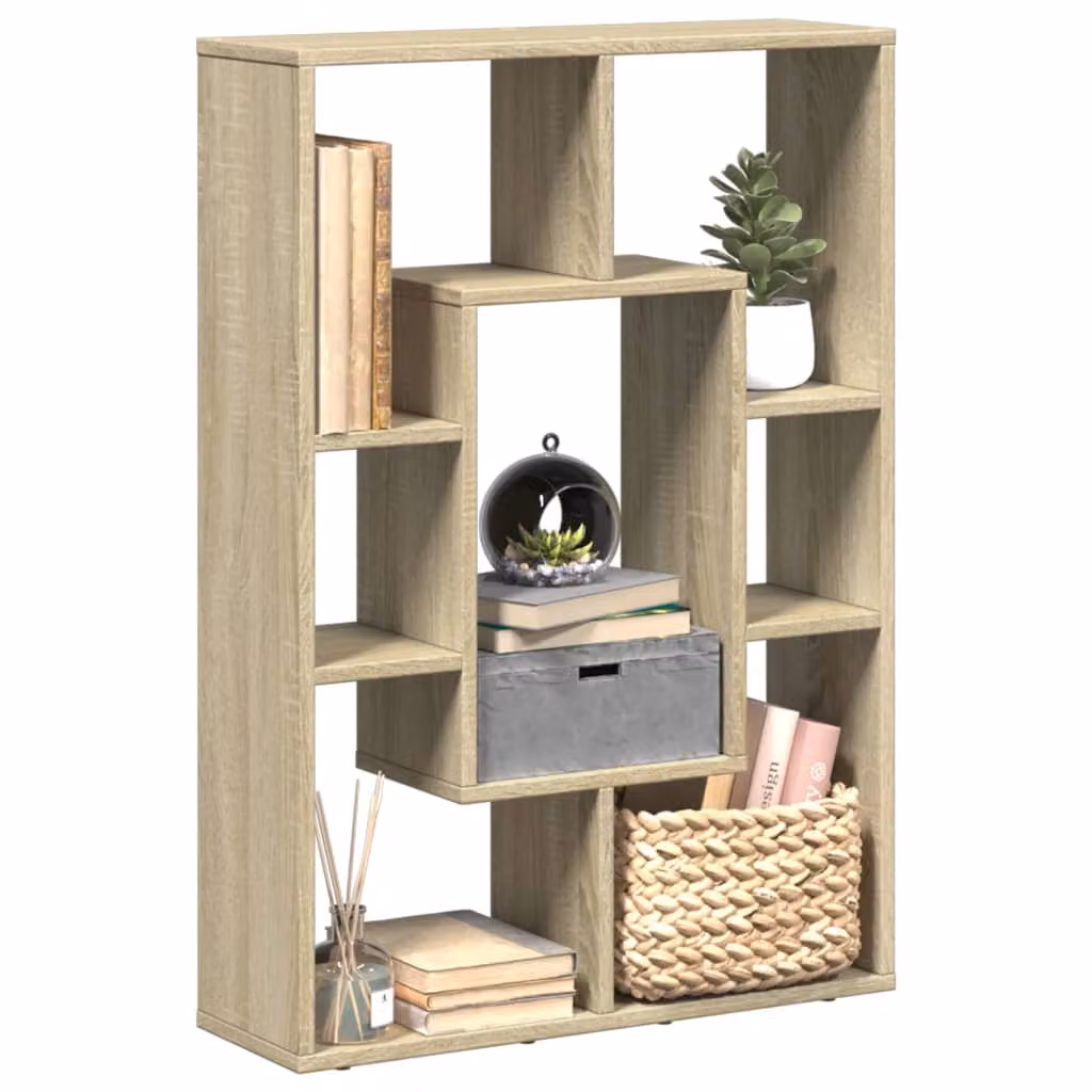 Libreria moderna vidaXL in MDF color rovere e beige, design geometrico per soggiorno o ufficio, L 63 cm x P 20 cm x H 90 cm