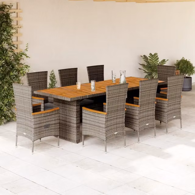 Set da pranzo da giardino vidaXL in legno di acacia e polyrattan grigio, 9 pezzi