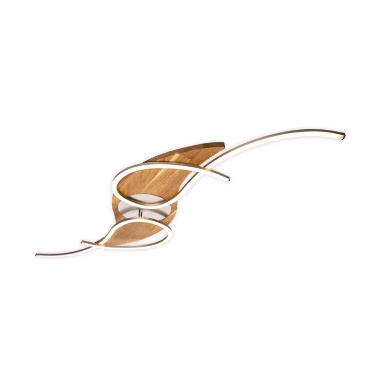 Elobra Plafoniera a LED Panama curved, dimmerabile, Legno chiaro, Soggiorno / Sala da pranzo, Legno, Moderno, Plafoniera LED