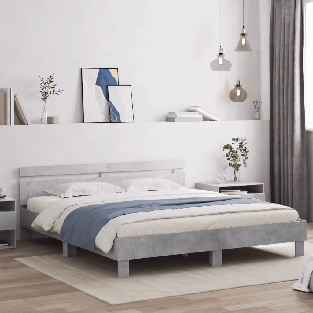 vidaXL Giroletto con Testiera, Illuminazione LED e Porte USB, Grigio, L/P/H: 180 x 200 x 103 cm