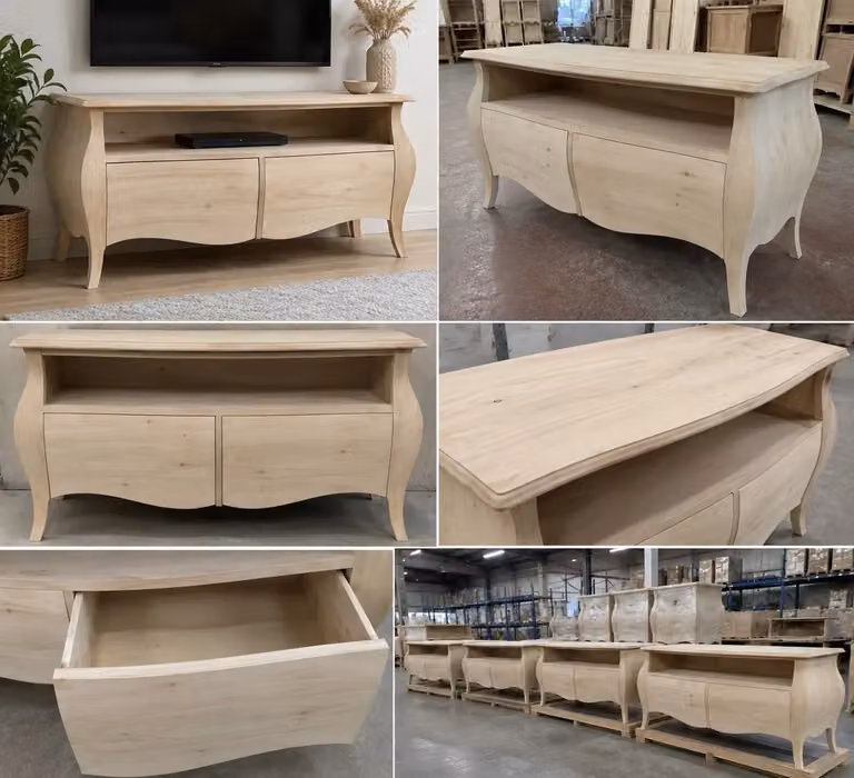 Porta TV classico in legno bombato con 2 cassetti Mobili 2G L/P/H: 141 x 45 x 62 cm