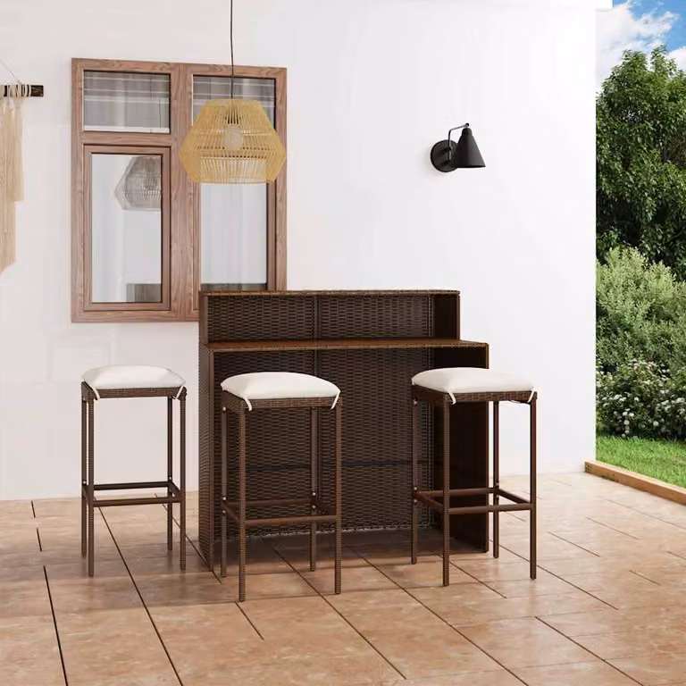 Set Bar da Giardino vidaXL in Polyrattan Marrone con 4 Cuscini