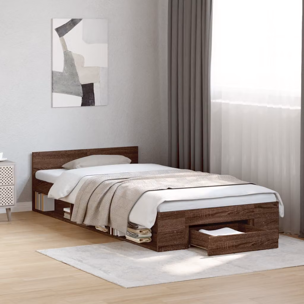 vidaXL Giroletto con Cassetto in Rovere Marrone, Legno Multistrato e MDF, L/P/H: 193 x 78 x 45 cm – 1