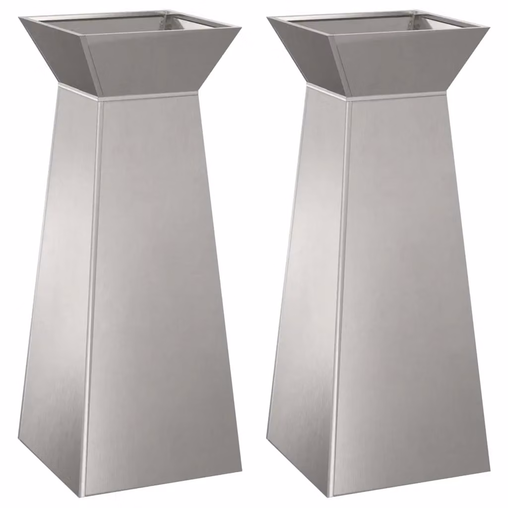 Set di 2 vasi a pilastro vidaXL in acciaio inox color argento L/P/H: 40 x 40 x 100 cm – 2