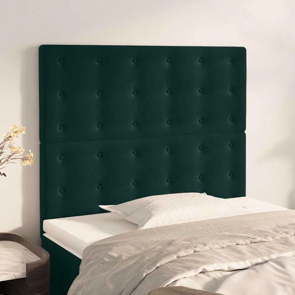 Testiera per letto vidaXL in velluto verde scuro con pannello imbottito, L: 80 cm, P: 5 cm, H: 118-128 cm