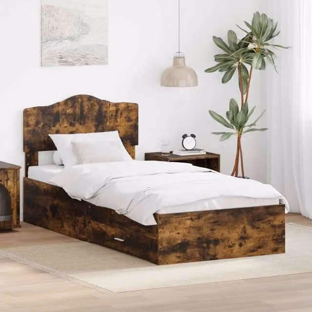 Struttura del letto con cassetto Rovere fumé 90 x 190 cm 3413251