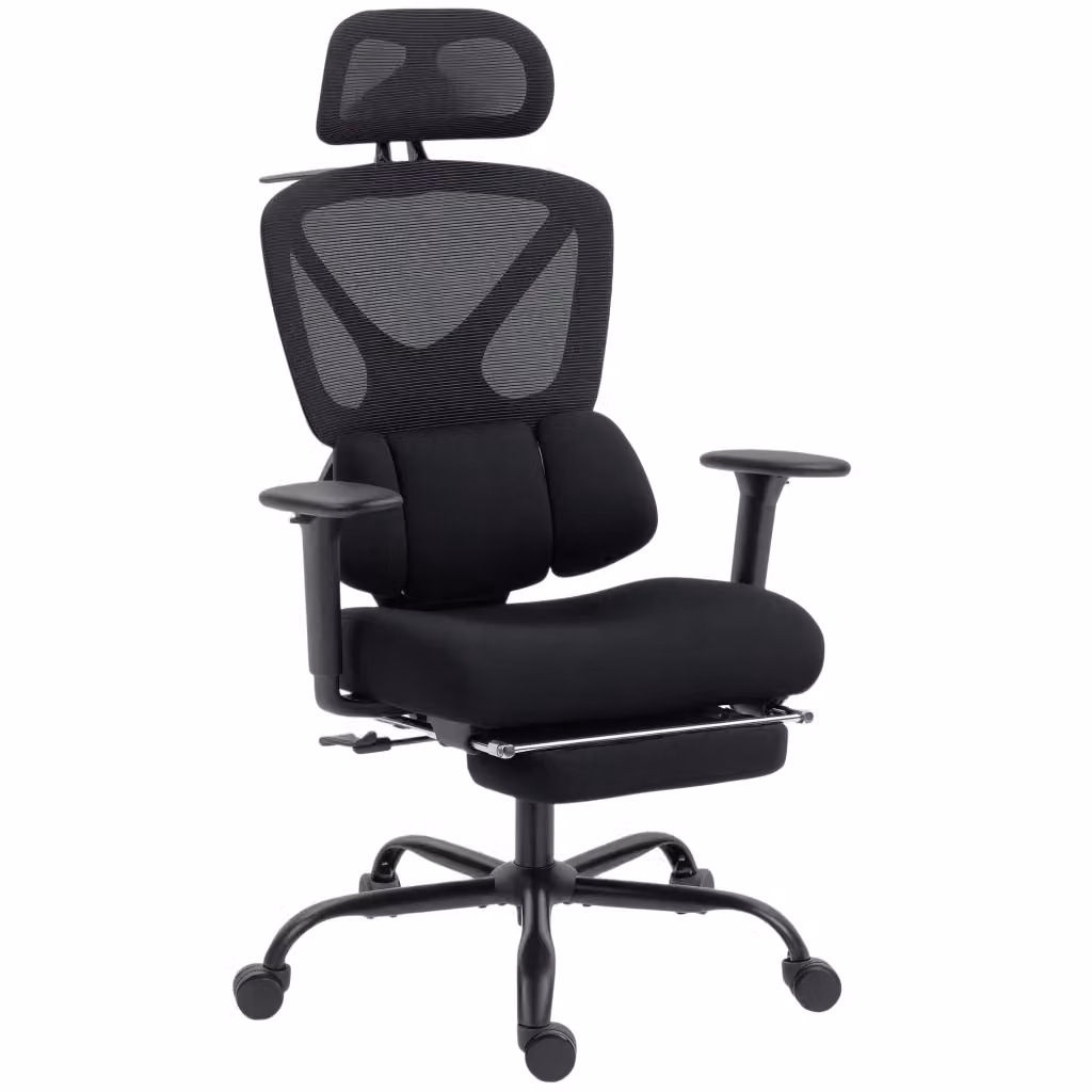 Poltrona ergonomica da ufficio Minimal nera in tessuto con poggiatesta, L: 75 cm, P: 73 cm, H: 120-128 cm – 2