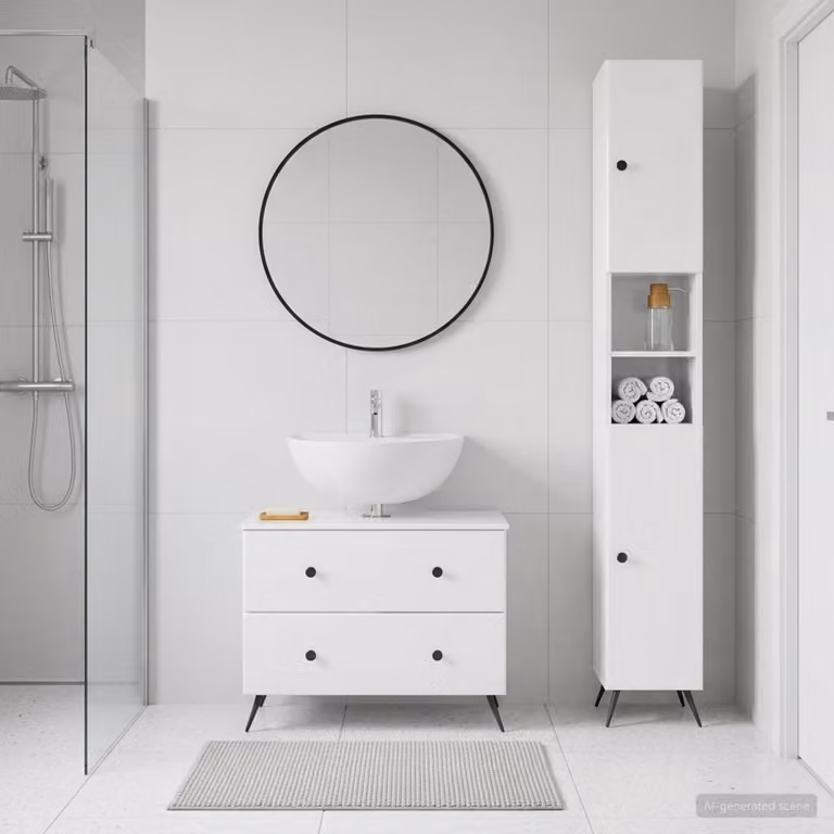Set di mobili da bagno vidaXL BREDA composto da 2 pezzi, mobile lavabo e pensile, Bianco Lucido