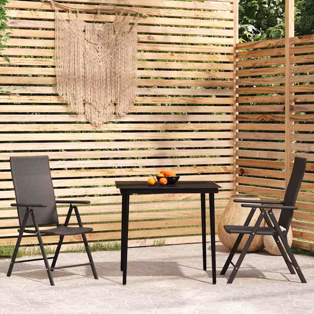 Set Mobili da Pranzo da Giardino 3 Pezzi vidaXL in Acciaio Verniciato Nero e Vetro con Piano Pieghevole