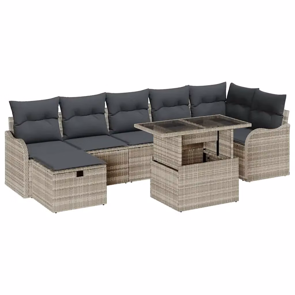 Set Divano da Giardino vidaXL 8 Pezzi in Rattan Grigio con Cuscini e Tavolino da Esterno – 2