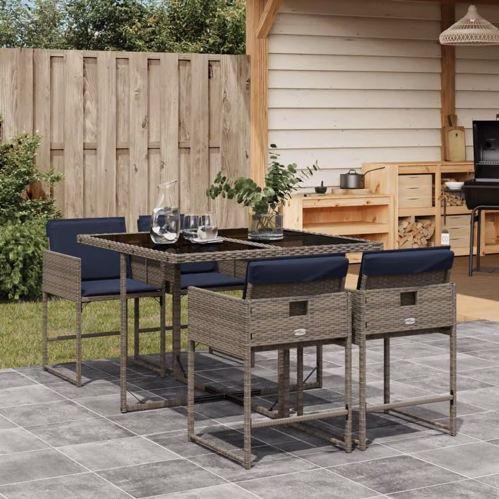 Maison Exclusive - Set da pranzo da giardino da 5 pezzi con cuscini, grigio, polyrattan