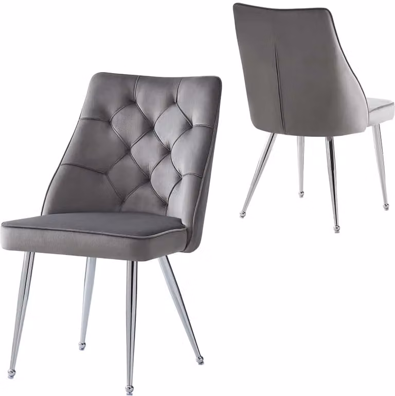 Sedia da pranzo AIORBER, set di 2, velluto, gambe in metallo argentato, cuscino in schiuma, design unico, per soggiorno, sala da pranzo, 50x60x87 cm, grigio