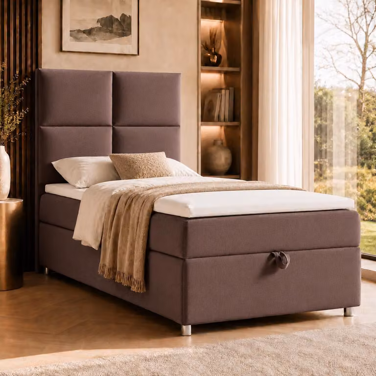 Best for Home Letto boxspring con contenitore Trinity K2-SINGLE 90x200 Materasso a molle Bonell incl. topper – Marrone