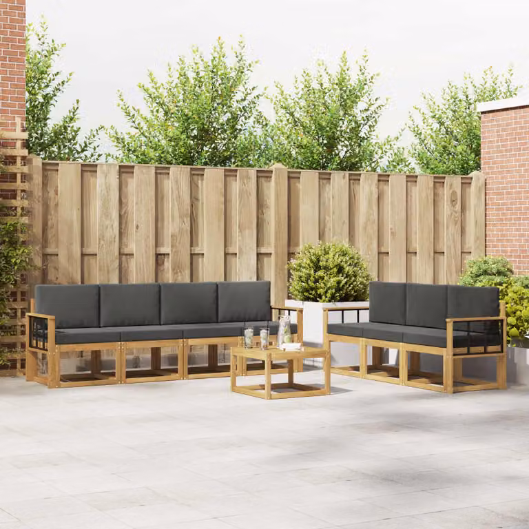 Set di divani da esterno vidaXL 7 pz in legno di acacia con cuscini grigi e design moderno a L
