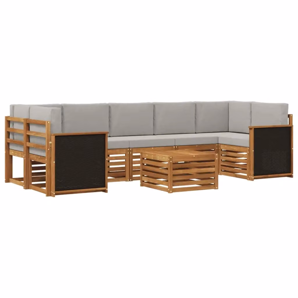 Set di divani da esterno a L vidaXL in legno di acacia con tavolo da caffè, 8 pezzi, Beige e Grigio – 2