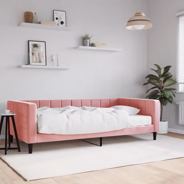 Divano Letto con Materasso-Sofa Letto-Daybed Rosa 100x200 cm in Velluto 567659