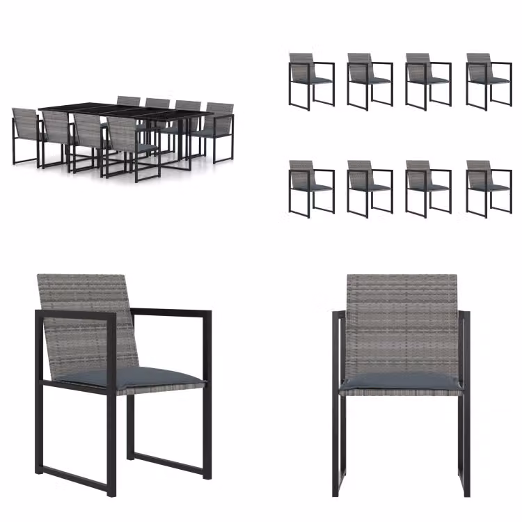 vidaXL Set da pranzo da giardino 9 pezzi con cuscini in poly rattan grigio - Set di mobili da giardino - Set di mobili da giardino - Tavolo e sedie da giardino - Tavoli e sedie da giardino