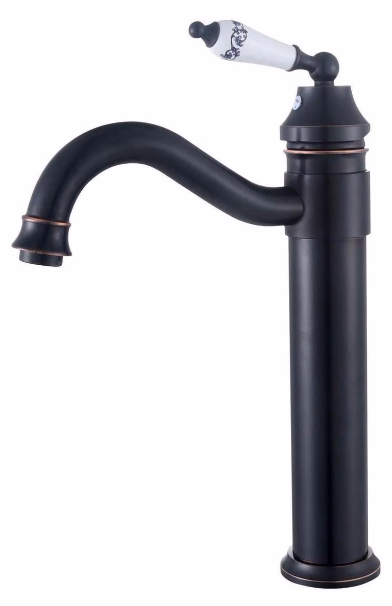 Miscelatore monocomando per lavabo, nero, in ottone, con rotazione a 360°