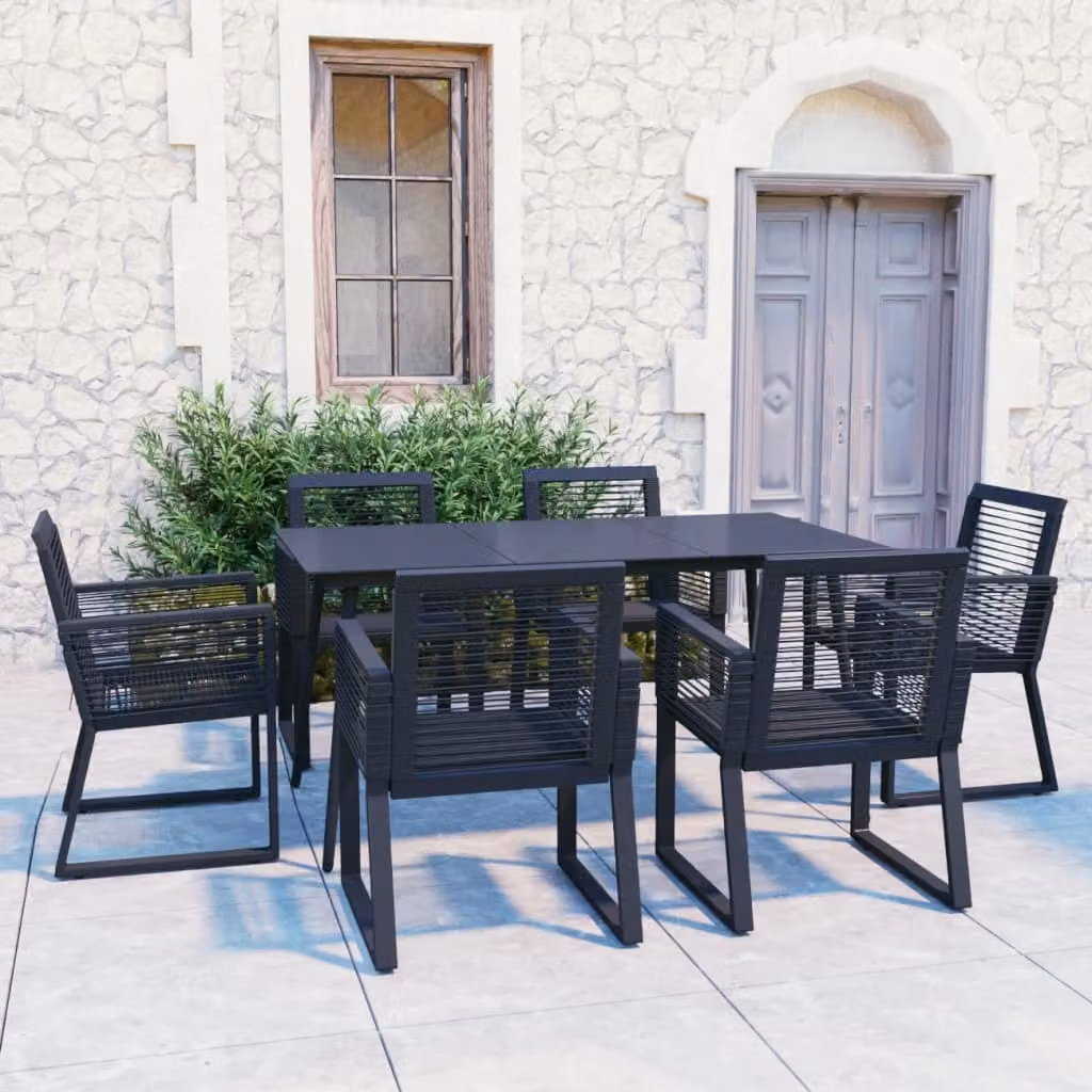 The Living Store Set da pranzo da giardino 7 pezzi in PVC rattan nero