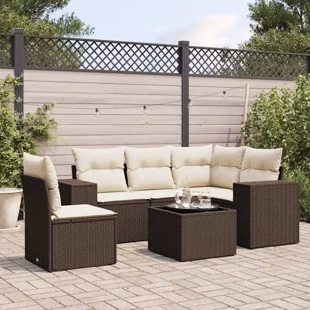 Set Divano da Giardino 6 pz con Cuscini Marrone in Polyrattan 3254920