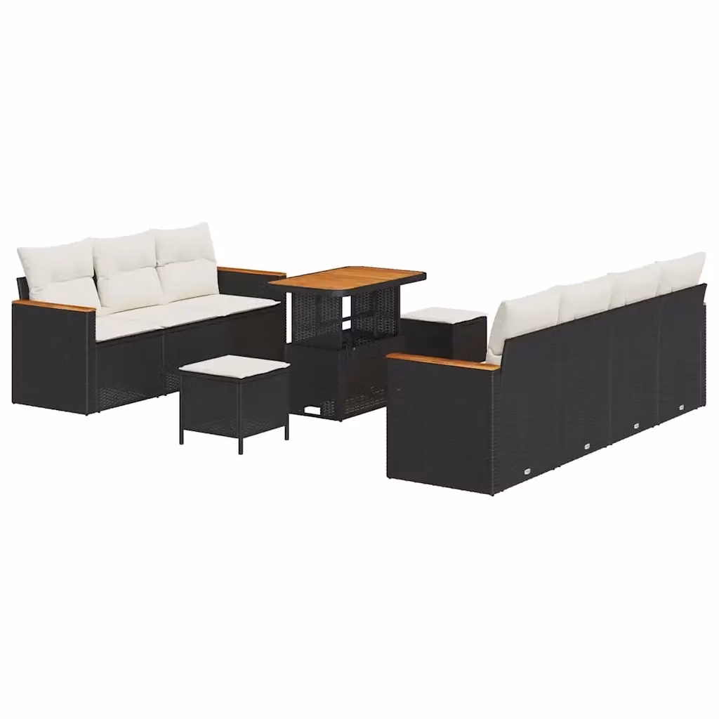 Set Divano da Giardino Moderno vidaXL in Polyrattan Nero con Cuscini e Tavolino da Esterno – 2