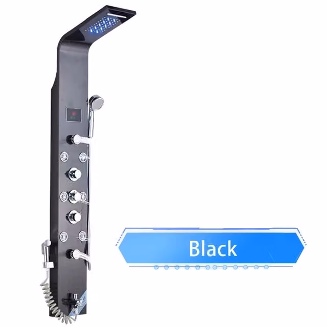Pannello doccia a LED, doccia a pioggia, getto massaggiante SPA, nero 8009