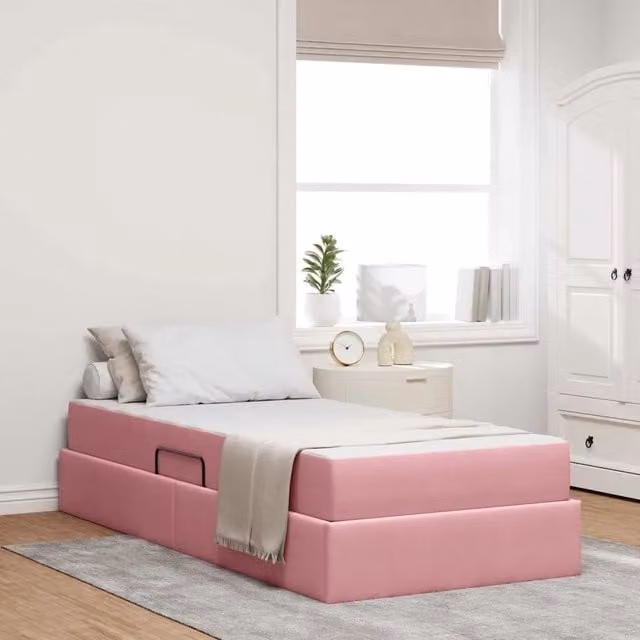 Letto con contenitore e materasso ibrido vidaXL in velluto rosa L/P/H: 200 x 100 x 43,5 cm