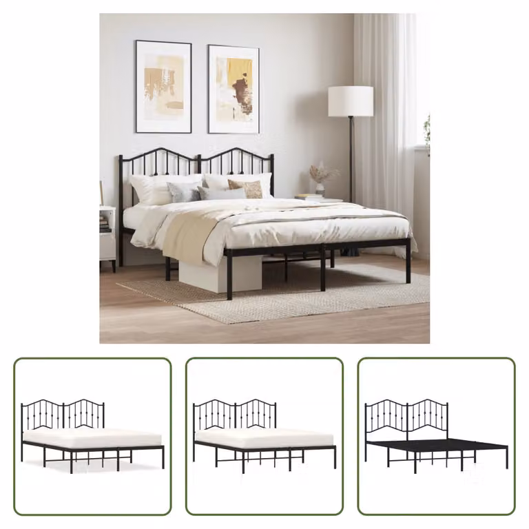 The Living Store Struttura letto con testiera in metallo nero 150x200 cm