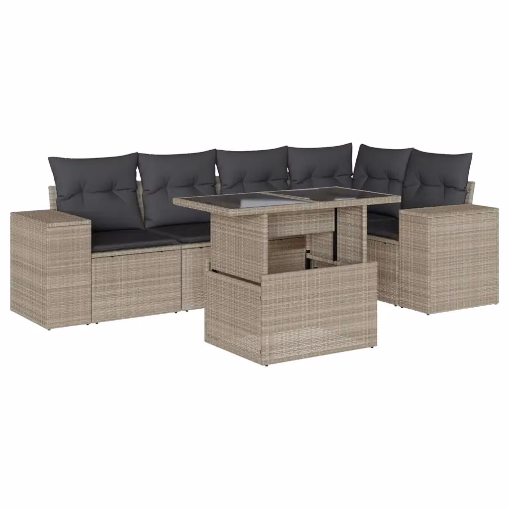 vidaXL Set Divano da Giardino a L 6pz con Cuscini Antracite e Tavolino in Vetro – 2