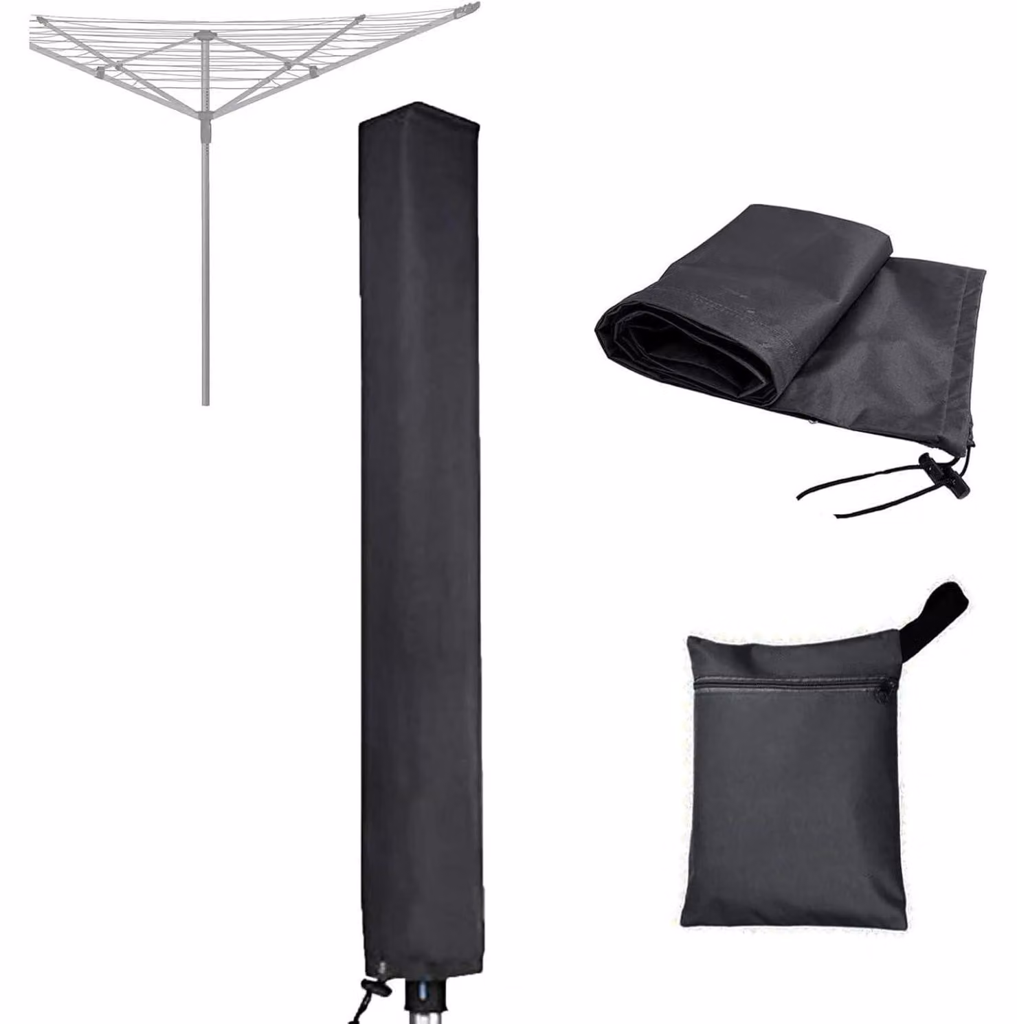 Copertura impermeabile per stendibiancheria, con cerniera, 16x16x180 cm, tessuto Oxford, colore nero