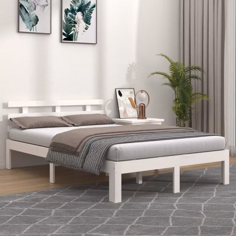 The Living Store Letto in legno massiccio bianco 140x200 cm