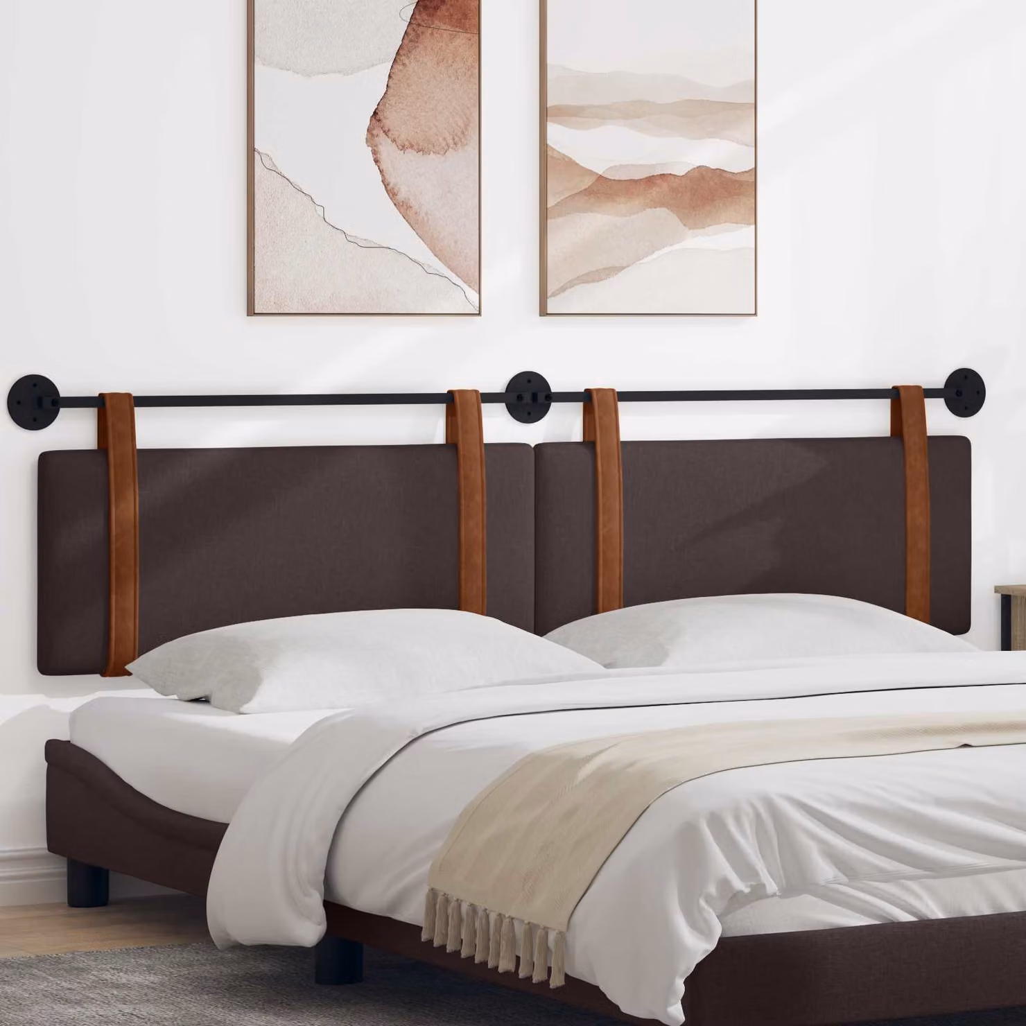 vidaXL Testiera sospesa moderna in similpelle marrone con pannello imbottito L: 210 cm, H: 55 cm, P: 5 cm